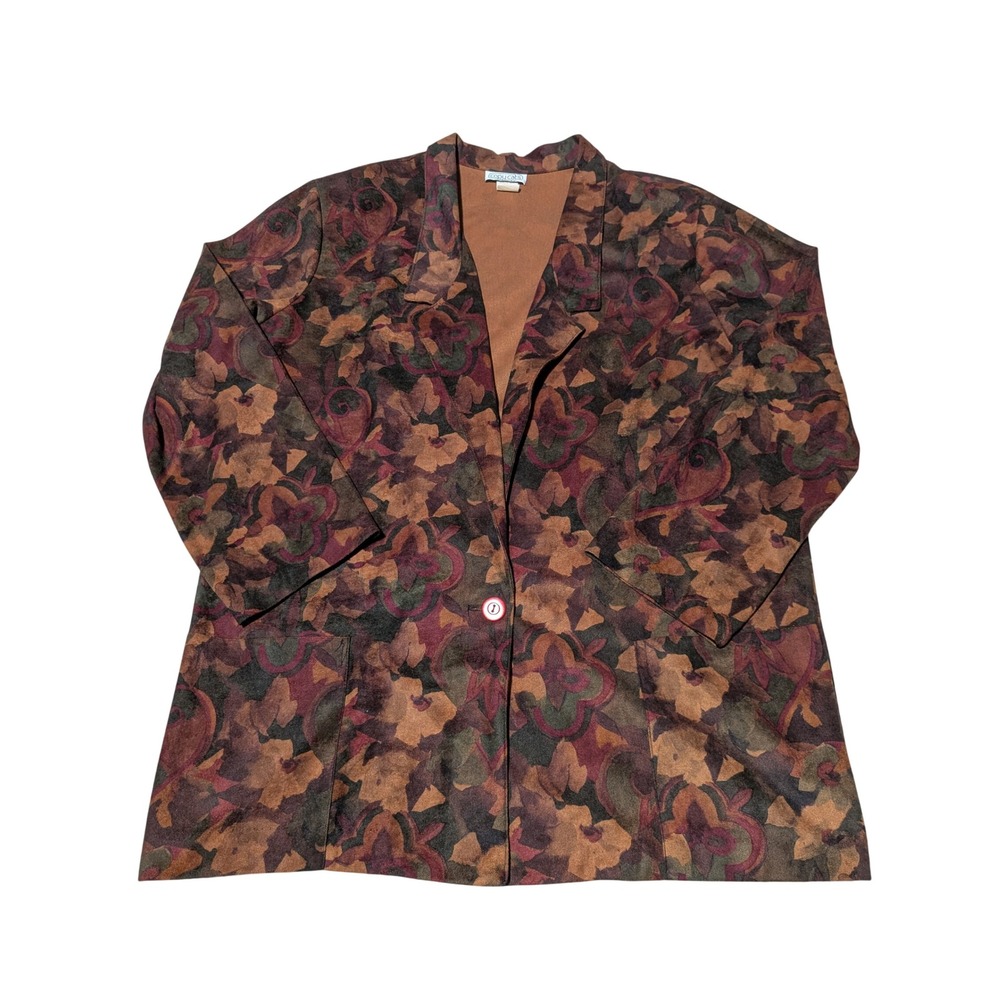 Copy Cats Blazer Womens Large Brown Floral Vintage 90s Shoulder Pads Made in USA